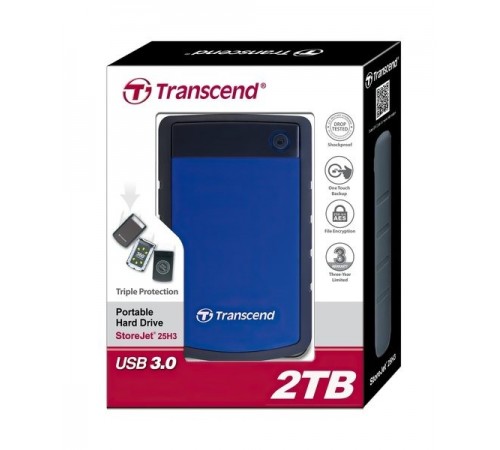 Зовнішній жорсткий диск 2.5" USB 2.0TB Transcend StoreJet (TS2TSJ25H3B)