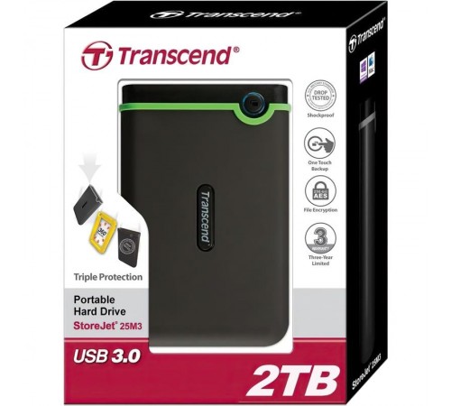 Накопичувач зовнiшнiй HDD 2.5" USB 2.0TB Transcend StoreJet 25M3 Iron Gray Slim (TS2TSJ25M3S)