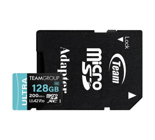 Карта пам`ятi MicroSDXC 128GB UHS-I/U3 Class 10 Team Ultra R200/W80MB/s + SD-адаптер (TULMSDX128GIA2V3022503)