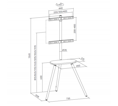Підлогова стійка OfficePro TVS226 (VESA400х400)