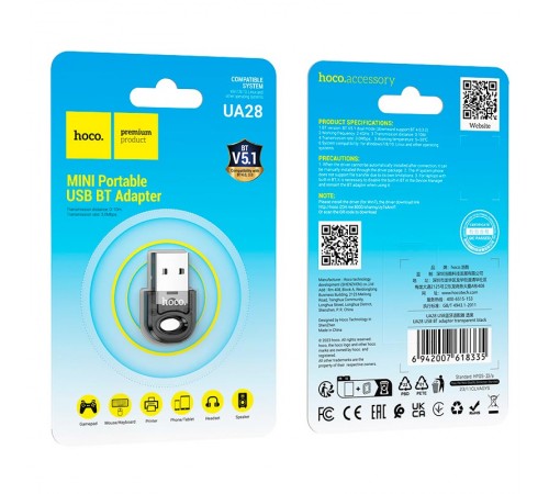 Bluetooth-адаптер Hoco UA28 v5.1 Black