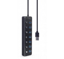 Концентратор USB 3.0 Gembird 7хUSB3.0, з вимикачами, пластик/метал, Black (UHB-U3P7P-01)