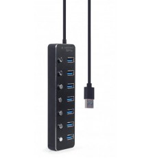 Концентратор USB 3.0 Gembird 7хUSB3.0, з вимикачами, пластик/метал, Black (UHB-U3P7P-01)