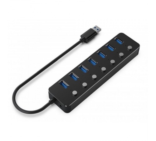 Концентратор USB 3.0 Gembird 7хUSB3.0, з вимикачами, пластик/метал, Black (UHB-U3P7P-01)