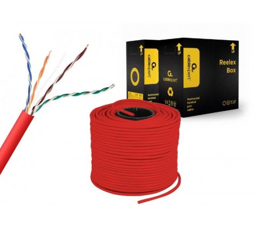 Кабель вита пара Cablexpert (UPC-5004E-SOL-R) CAT5e, алюміній під міддю (CCA з AWG24), неекранований, червоний, 305м