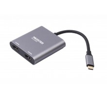 Адаптер-перехідник Maxxter 2хHDMI - USB Type-C V 2.0 (F/M), 0.1 м, Grey (V-CM-2HDMI)