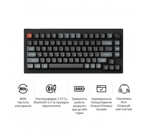 Клавіатура бездротова Keychron V1 Ultra Keychron Red Switch Black RGB (V1U-D1-UA)