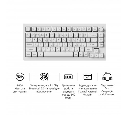 Клавіатура бездротова Keychron V1 Ultra Keychron Red Switch White RGB (V1U-F1-UA)