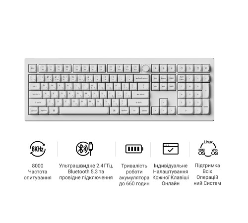 Клавіатура бездротова Keychron V6 Ultra Keychron Red Switch White RGB (V6U-F1-UA)