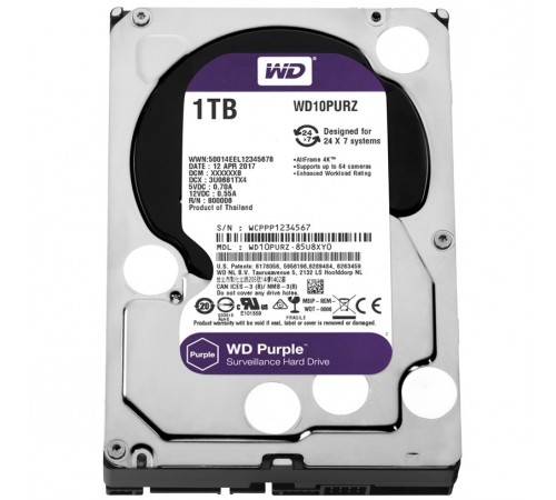 Накопичувач HDD SATA 1.0TB WD Purple 5400rpm 64MB (WD10PURZ)
