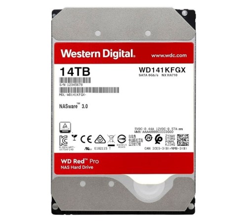 Накопичувач HDD SATA 14.0TB WD Red Pro NAS 7200rpm 512MB (WD142KFGX)