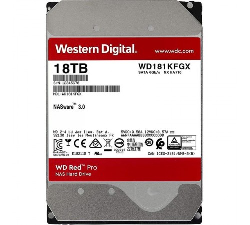 Накопичувач HDD SATA 18.0TB WD Red Pro NAS 7200rpm 512MB (WD181KFGX)