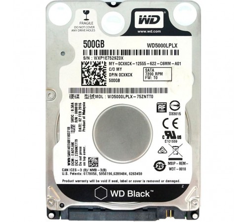 Накопичувач HDD 2.5" SATA 500GB WD Black 7200rpm 32MB (WD5000LPLX) Ref