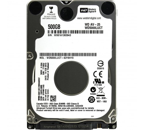 Накопичувач HDD 2.5" SATA 500GB WD AV-25 5400rpm 16MB (WD5000LUCT) Refurbished