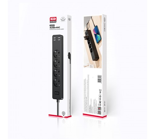 Мережевий фільтр XO WL10 4 розетки, 4 USB, 1.8 м Black (XO WL10.black)