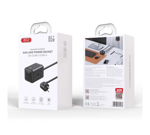 Мережевий фільтр XO (WL24.black) 2 розетки, 2 х USB, 2 x USB-C, 1.5 м, Black