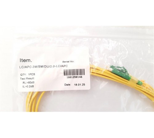 Патчкорд Abee LC/APC-LC/APC duplex, G657A, 2.0mm, 3m Патчкорд Abee LC/APC-LC/APC duplex, G657A, 2.0mm, 3m
