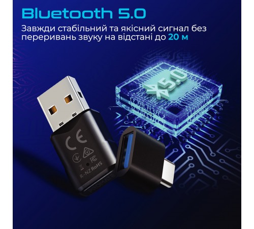 Bluetooth-адаптер аудіо Promate BlueLink Bluetooth 5.0 Black Bluetooth-адаптер аудіо Promate BlueLink Bluetooth 5.0 Black
