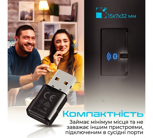 Bluetooth-адаптер аудіо Promate BlueLink Bluetooth 5.0 Black Bluetooth-адаптер аудіо Promate BlueLink Bluetooth 5.0 Black