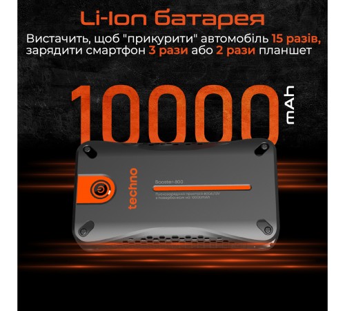 Пусковий пристрій для автомобілів Techno 10000mAh Black (booster-800)