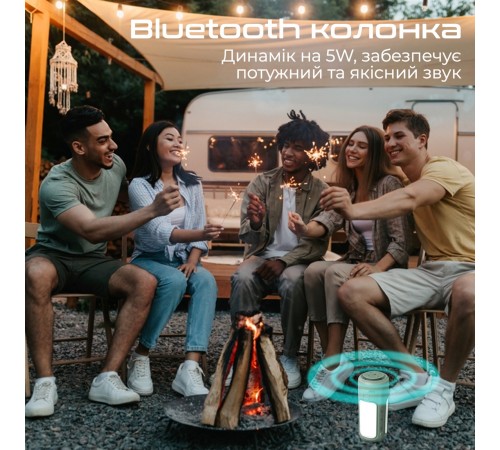 Ліхтарик кемпінговий Promate з Bluetooth колонкою та вбудованим повербанком на 6000 мАг Green (campmate-4)
