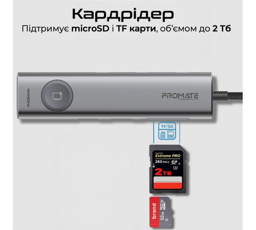 USB-хаб Promate ComandHub-Lite USB Type-C Grey USB-хаб Promate ComandHub-Lite USB Type-C Grey