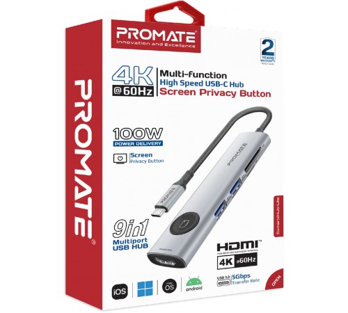 USB-хаб Promate ComandHub-Lite USB Type-C Grey USB-хаб Promate ComandHub-Lite USB Type-C Grey