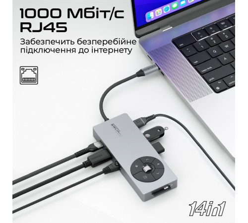 USB-хаб Promate ComandHub-Pro USB Type-C Grey