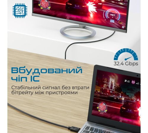 Кабель Promate DPLink-200 DisplayPort - DisplayPort V 1.4 (M/M), 2 м, Black