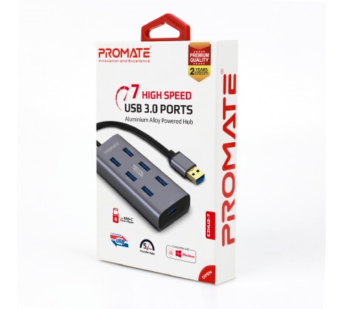 USB-хаб Promate EzHub Grey 7 ports