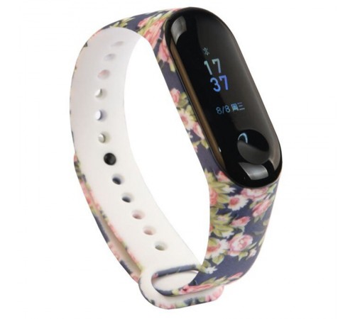 Силіконовий ремінець для Xiaomi Mi Band 3/4 Квіти / Чорний Силіконовий ремінець для Xiaomi Mi Band 3/4 Квіти / Чорний