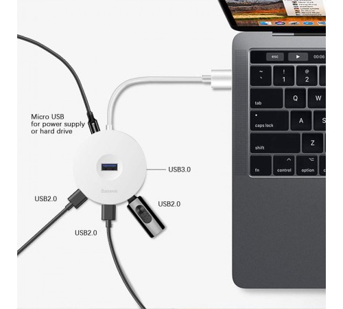 Перехідник HUB Baseus Round Box Type-C to USB 3.0 + 3USB 2.0 (CAHUB-G) Білий