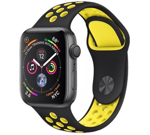 Силіконовий ремінець Sport+ для Apple Watch 42(ser.1-3)/44/45/46/49mm Black / Yellow Силіконовий ремінець Sport+ для Apple Watch 42(ser.1-3)/44/45/46/49mm Black / Yellow