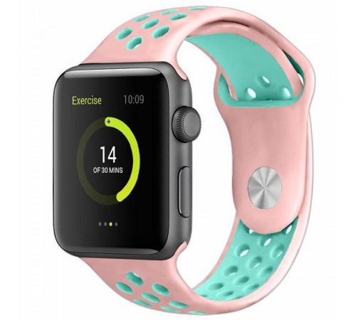 Силіконовий ремінець Sport+ для Apple Watch 42(ser.1-3)/44/45/46/49mm Рожево-бірюзовий Силіконовий ремінець Sport+ для Apple Watch 42(ser.1-3)/44/45/46/49mm Рожево-бірюзовий