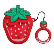 Силіконовий футляр Fruits series with Sparkles & Water для навушників AirPods 1/2 + кільце strawberry / Червоний