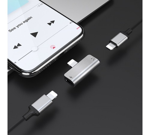 Перехідник Hoco LS24 Lightning to lightning audio/lightning Сталевий