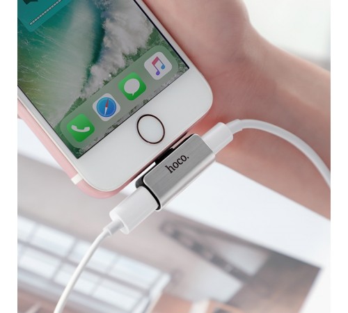 Перехідник Hoco LS24 Lightning to lightning audio/lightning Сталевий
