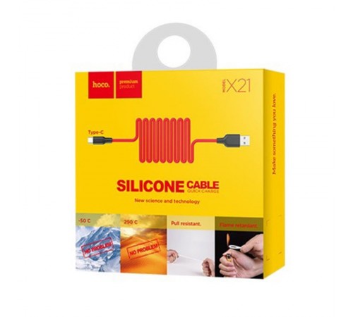 Дата кабель Hoco X21 Silicone Type-C Cable (1m) Чорний / Червоний