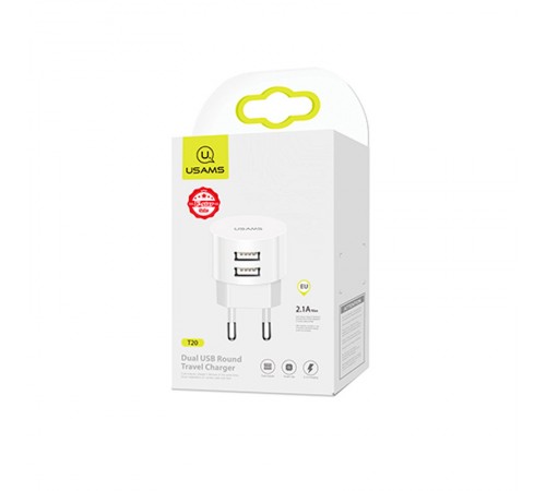 МЗП USAMS T20 Dual USB Round Travel Charger (EU) Білий МЗП USAMS T20 Dual USB Round Travel Charger (EU) Білий