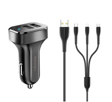 АЗП Usams C13 2.1A (2USB-A) + кабель 3in1 (USB to M+L+C) Чорний