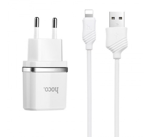 МЗП Hoco C12 Charger + Cable Lightning 2.4A 2USB Білий