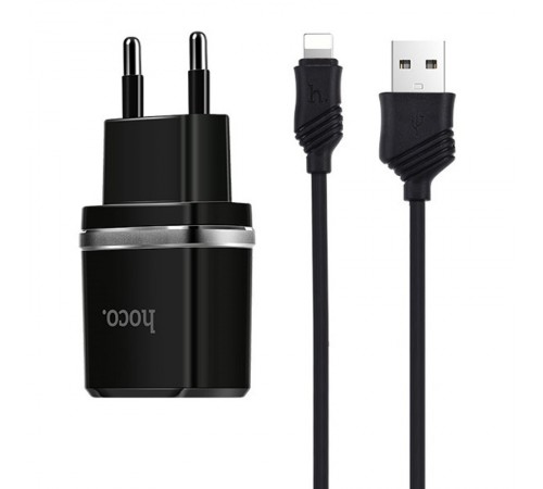 МЗП Hoco C12 Charger + Cable Lightning 2.4A 2USB Чорний