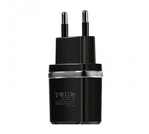 МЗП Hoco C12 Charger + Cable Lightning 2.4A 2USB Чорний