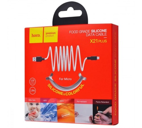 Дата кабель Hoco X21 Plus Silicone MicroUSB Cable (1m) Black / Orange