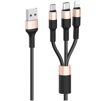 Дата кабель Hoco X26 Xpress 3in1 Lightning -MicroUSB-Type-C (1m) Чорний / Золотий