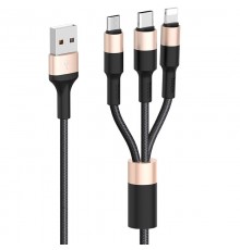 Дата кабель Hoco X26 Xpress 3in1 Lightning -MicroUSB-Type-C (1m) Чорний / Золотий