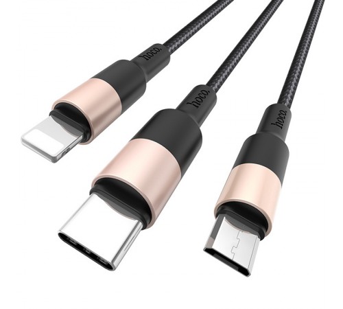 Дата кабель Hoco X26 Xpress 3in1 Lightning -MicroUSB-Type-C (1m) Чорний / Золотий