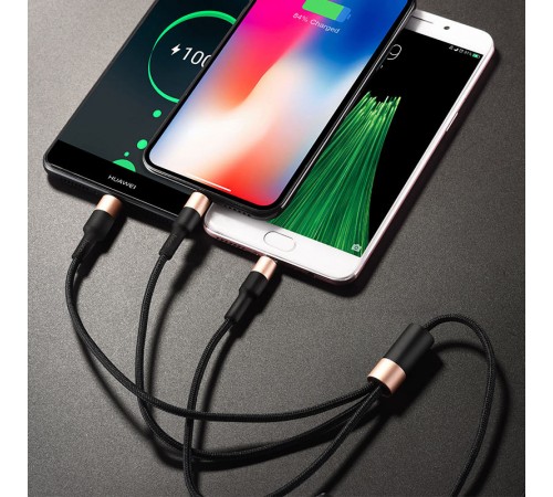 Дата кабель Hoco X26 Xpress 3in1 Lightning -MicroUSB-Type-C (1m) Чорний / Золотий