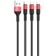 Дата кабель Hoco X26 Xpress 3in1 Lightning -MicroUSB-Type-C (1m) Чорний / Червоний
