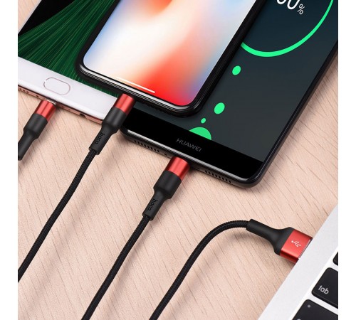 Дата кабель Hoco X26 Xpress 3in1 Lightning -MicroUSB-Type-C (1m) Чорний / Червоний